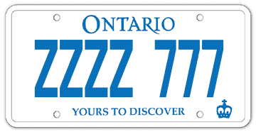 ZZZZ 777 Ontario licence plate